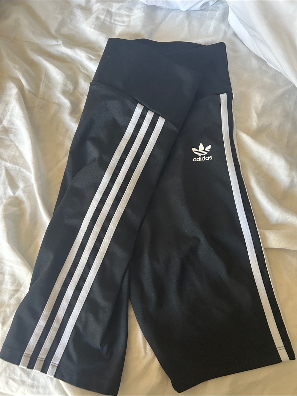 adidas Black Bike Shorts with White Side Stripes - Picture 2 of 4